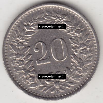 Münzen Schweiz 1939-Heute, 20 Rappen Münzzeichen / Mzz. B 1947-I, Münzen Rückseite als Bildmaterial im online Katalog und online Datenbank für Sammler von... Sammlung