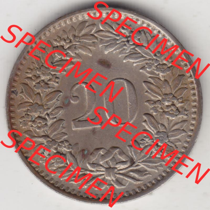 Münzen Schweiz 1939-Heute, 20 Rappen Münzzeichen / Mzz. B 1944-I, Münzen Rückseite als Bildmaterial im online Katalog und online Datenbank für Sammler von... Sammlung