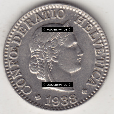 Münzen Schweiz 1932-1939, 10 Rappen B 1938, Münzen Vorderseite als Bildmaterial im online Katalog und online Datenbank für... Sammlung