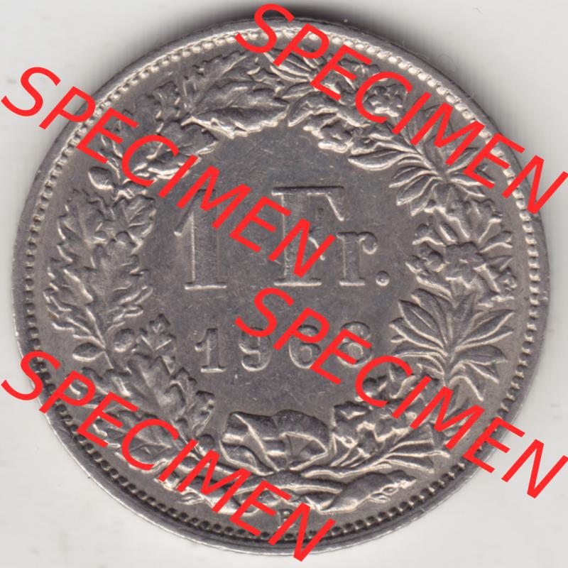 Münzen Schweiz 1968-1982, 1 Franken mit Münzzeichen / Mzz. B 1968 I., Münzen Rückseite als Bildmaterial im online Katalog und online Datenbank für... Sammlung