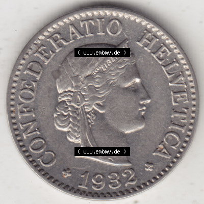 Münzen Schweiz 1932-1939, 10 Rappen B 1932, Münzen Vorderseite als Bildmaterial im online Katalog und online Datenbank für... Sammlung