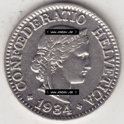 Münzen Schweiz 1932-1939, 10 Rappen B 1934, Münzen Vorderseite als Bildmaterial im online Katalog und online Datenbank für... Sammlung