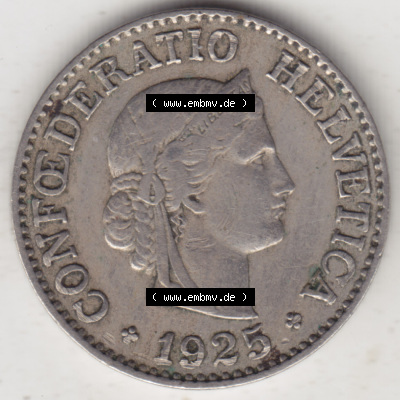Münzen Schweiz 1919-1931, 10 Rappen B 1925 II., Münzen Vorderseite als Bildmaterial im online Katalog und online Datenbank Sammlung