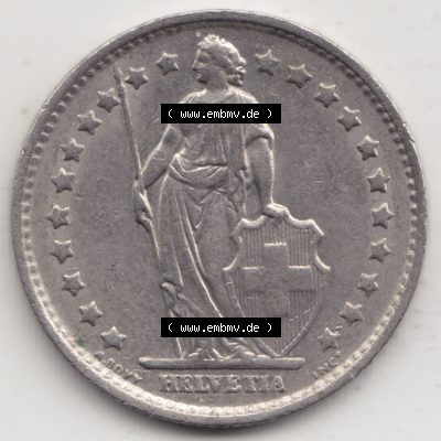 Münzen Schweiz 1968-1982, 1 Franken mit Münzzeichen / Mzz. B 1975, Münzen Vorderseite als Bildmaterial im online Katalog und online Datenbank für Sammler von... Sammlung