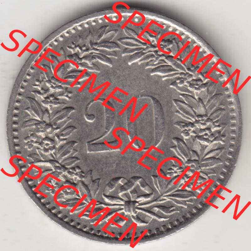 Münzen Schweiz 1939-2018, 20 Rappen Münzzeichen / Mzz. B 1979, Münzen Rückseite als Bildmaterial im online Katalog und online Datenbank für Sammler von Schweizer... Sammlung