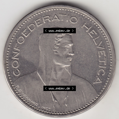 Münzen Schweiz 1968-2018, 5 Franken Mzz. B 1986, Münzen Vorderseite als Bildmaterial im online Katalog und online Datenbank... Sammlung