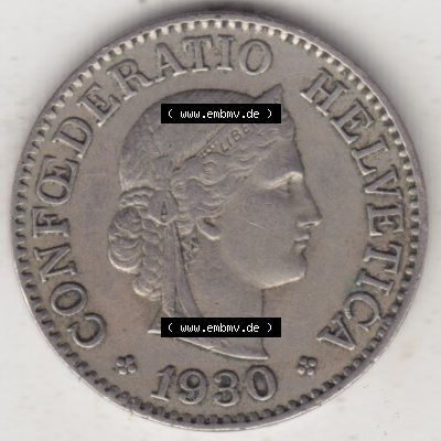 Münzen Schweiz 1919-1931, 10 Rappen B 1930 I., Münzen Vorderseite als Bildmaterial im online Katalog und online Datenbank Sammlung