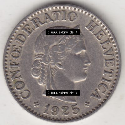 Münzen Schweiz 1919-1931, 10 Rappen B 1925 II., Münzen Vorderseite als Bildmaterial im online Katalog und online Datenbank Sammlung