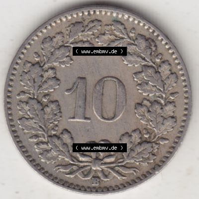 Münzen Schweiz 1919-1931, 10 Rappen B 1925 II., Münzen Rückseite als Bildmaterial im online Katalog und online Datenbank Sammlung
