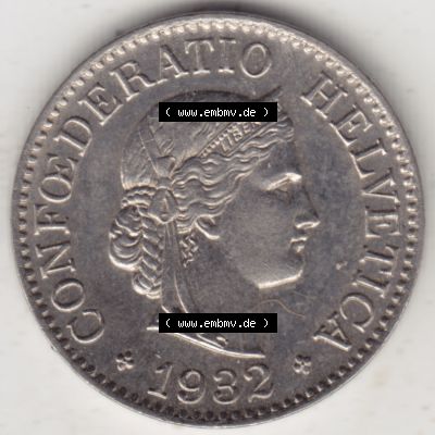 Münzen Schweiz 1932-1939, 10 Rappen B 1932 II., Münzen Vorderseite als Bildmaterial im online Katalog und online Datenbank für Sammler von Schweizer Münzen. Sammlung