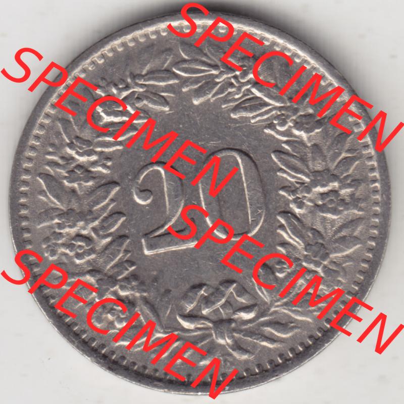 Münzen Schweiz 1939-Heute, 20 Rappen Münzzeichen / Mzz. B 1947-I, Münzen Rückseite als Bildmaterial im online Katalog und online Datenbank für Sammler von... Sammlung