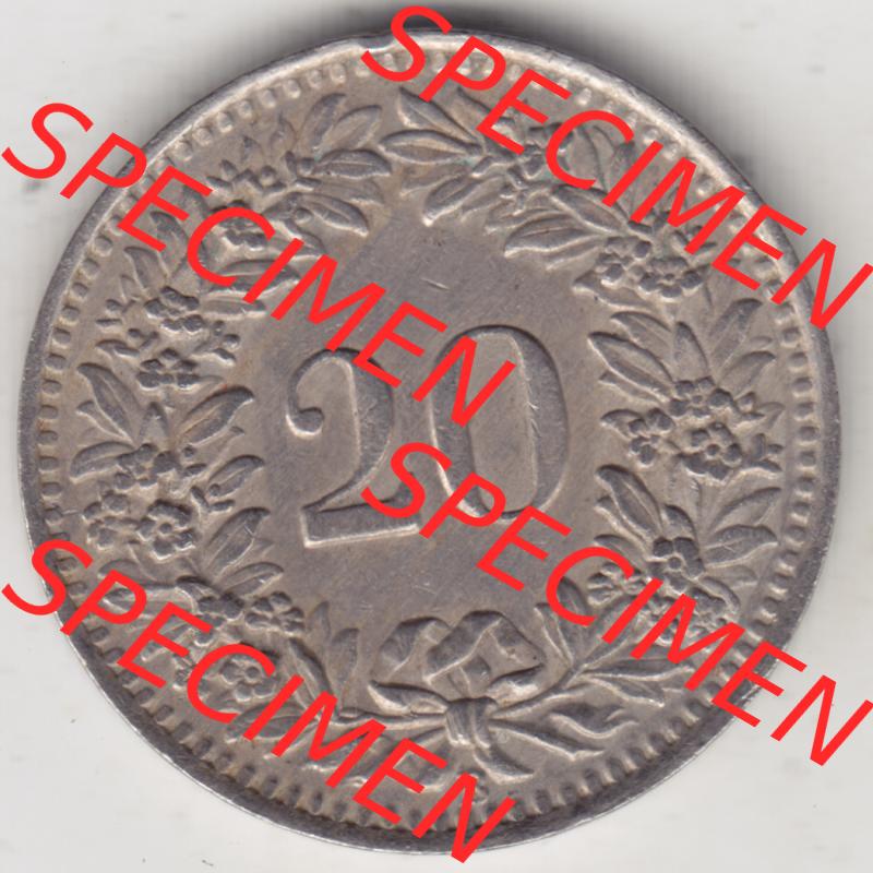 Münzen Schweiz 1939-Heute, 20 Rappen Münzzeichen / Mzz. B 1943-I, Münzen Rückseite als Bildmaterial im online Katalog und online Datenbank für Sammler von... Sammlung