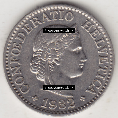 Münzen Schweiz 1932-1939, 10 Rappen B 1932 II.i, Münzen Vorderseite als Bildmaterial im online Katalog und online Datenbank... Sammlung