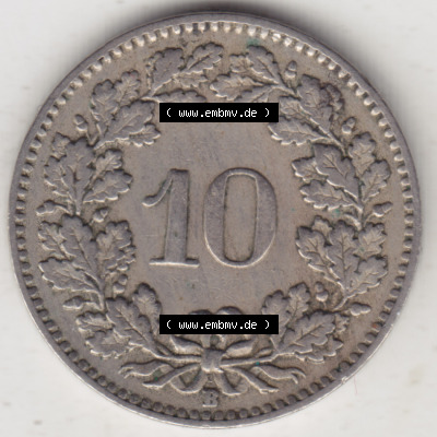 Münzen Schweiz 1919-1931, 10 Rappen B 1925 II., Münzen Rückseite als Bildmaterial im online Katalog und online Datenbank Sammlung