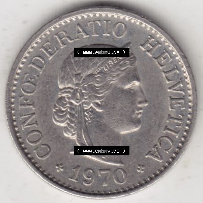 Münzen Schweiz 1940-2018, 10 Rappen B 1970 II., Münzen Vorderseite als Bildmaterial im online Katalog und online Datenbank für Sammler von Schweizer Münzen. Sammlung