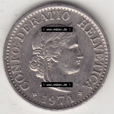 Münzen Schweiz 1940-2018, 10 Rappen B 1974 II., Münzen Vorderseite als Bildmaterial im online Katalog und online Datenbank für... Sammlung