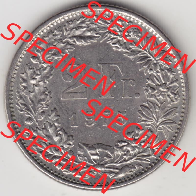 Münzen Schweiz 1968-1982, 2 Franken mit Münzzeichen / Mzz. B 1975, Münzen Rückseite als Bildmaterial im online Katalog und online Datenbank für Sammler von... Sammlung