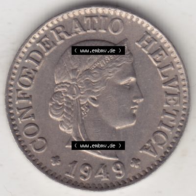 Münzen Schweiz 1940-Heute, 10 Rappen B 1949, Münzen Vorderseite als Bildmaterial im online Katalog und online Datenbank für Sammler von Schweizer Münzen. Sammlung