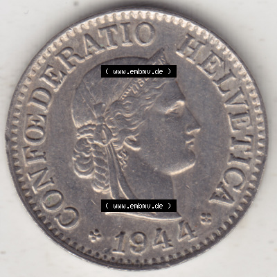 Münzen Schweiz 1940-Heute, 10 Rappen B 1944 II., Münzen Vorderseite als Bildmaterial im online Katalog und online Datenbank... Sammlung