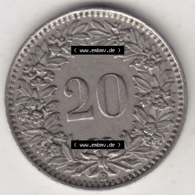 Münzen Schweiz 1939-Heute, 20 Rappen Münzzeichen / Mzz. B 1939, Münzen Rückseite als Bildmaterial im online Katalog und online Datenbank für Sammler von... Sammlung