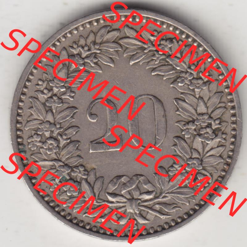 Münzen Schweiz 1939-Heute, 20 Rappen Münzzeichen / Mzz. B 1944 ii, Münzen Rückseite als Bildmaterial im online Katalog und online Datenbank für Sammler von... Sammlung