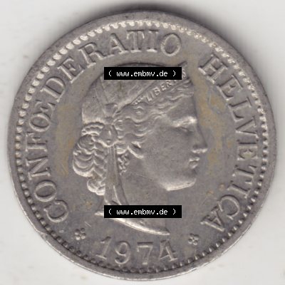 Münzen Schweiz 1940-2018, 10 Rappen B 1974 I., Münzen Vorderseite als Bildmaterial im online Katalog und online Datenbank für Sammler von Schweizer Münzen. Sammlung