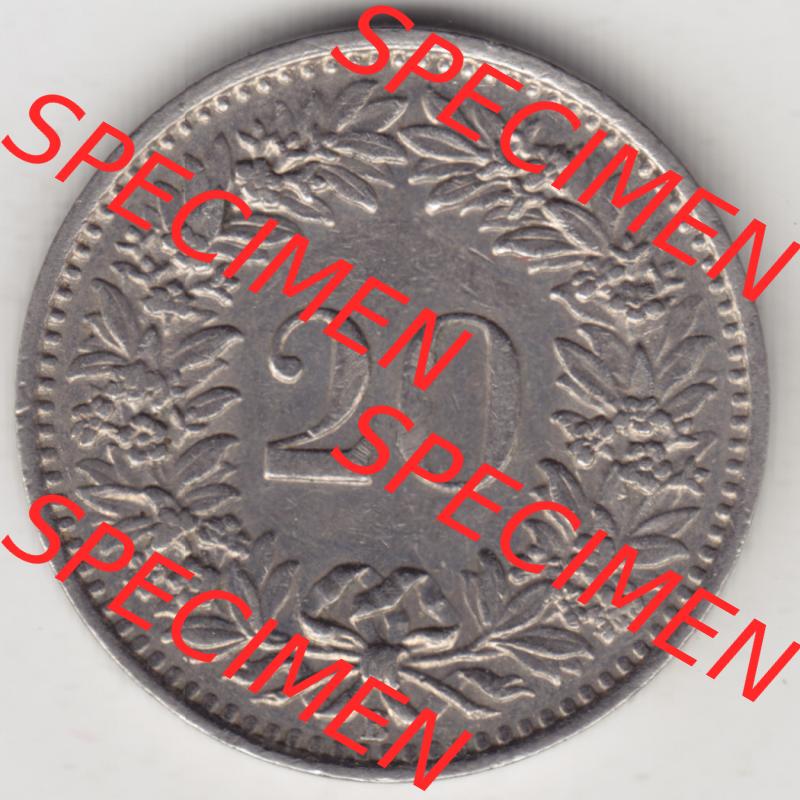 Münzen Schweiz 1939-2018, 20 Rappen Münzzeichen / Mzz. B 1962 II., Münzen Rückseite als Bildmaterial im online Katalog und online Datenbank für Sammler... Sammlung