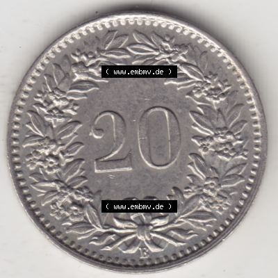 Münzen Schweiz 1939-2018, 20 Rappen Münzzeichen / Mzz. B 1962, Münzen Rückseite als Bildmaterial im online Katalog und online Datenbank für Sammler von Schweizer... Sammlung