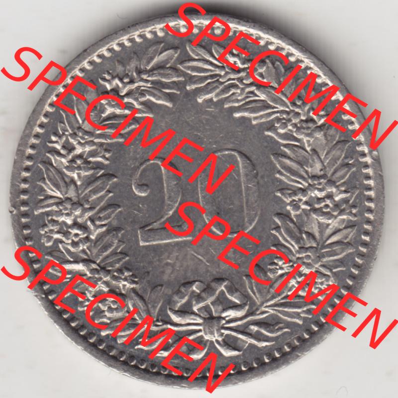 Münzen Schweiz 1939-2018, 20 Rappen Münzzeichen / Mzz. B 1977, Münzen Rückseite als Bildmaterial im online Katalog und online Datenbank für Sammler von Schweizer... Sammlung