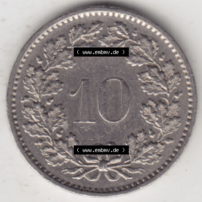 Münzen Schweiz 1940-2018, 10 Rappen B 1974 II., Münzen Rückseite als Bildmaterial im online Katalog und online Datenbank für... Sammlung