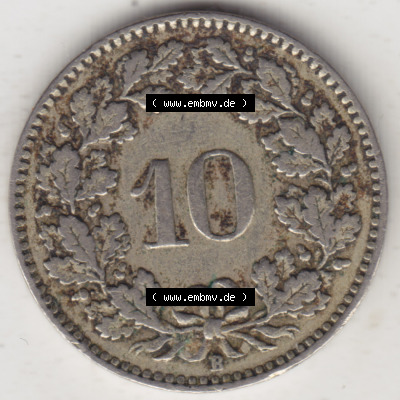 Münzen Schweiz 1919-1931, 10 Rappen B 1926, Münzen Rückseite als Bildmaterial im online Katalog und online Datenbank Sammlung