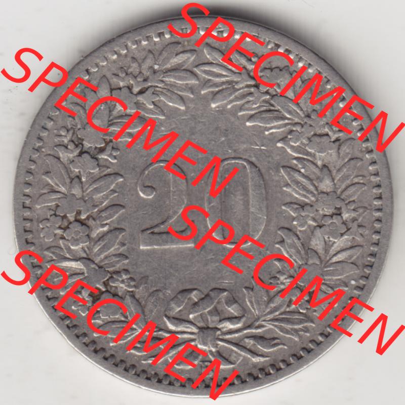 Münzen Schweiz 1881-1938, 20 Rappen Münzzeichen / Mzz. B 1883, Münzen Rückseite als Bildmaterial im online Katalog und online Datenbank für Sammler von Schweizer... Sammlung