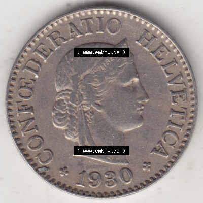 Münzen Schweiz 1919-1931, 10 Rappen B 1930 II., Münzen Vorderseite als Bildmaterial im online Katalog und online Datenbank Sammlung