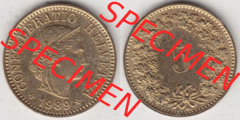 Münzen Schweiz 1979-Heute, 5 Rappen Mzz. B 1989, Münzen Vollansicht Horizontal als Bildmaterial im online Katalog und online Datenbank für Sammler von Schweizer Münzen. Sammlung