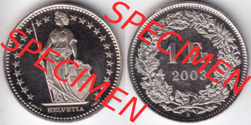 Münzen Schweiz 1983-2018, 1 Franken B 2003, Münzen Vollansicht Horizontal als Bildmaterial im online Katalog und online Datenbank für Sammler von Schweizer Münzen. Sammlung
