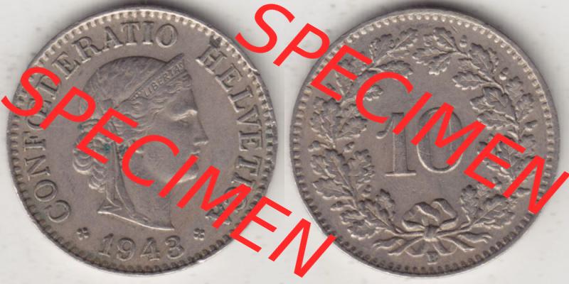 Münzen Schweiz 1940-Heute, 10 Rappen B 1943, Münzen Vollansicht Horizontal als Bildmaterial im online Katalog und online Datenbank für Sammler von Schweizer Münzen. Sammlung