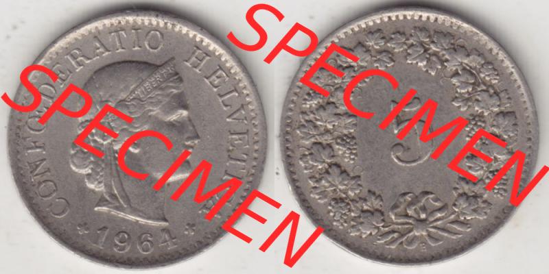 Münzen Schweiz 1940-1980, 5 Rappen Mzz. B 1964 II., Münzen Vollansicht Horizontal als Bildmaterial im online Katalog und online Datenbank für Sammler von Schweizer... Sammlung