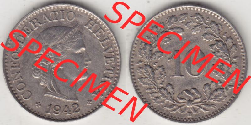 Münzen Schweiz 1940-Heute, 10 Rappen B 1942, Münzen Vollansicht Horizontal als Bildmaterial im online Katalog und online Datenbank für Sammler von Schweizer Münzen. Sammlung