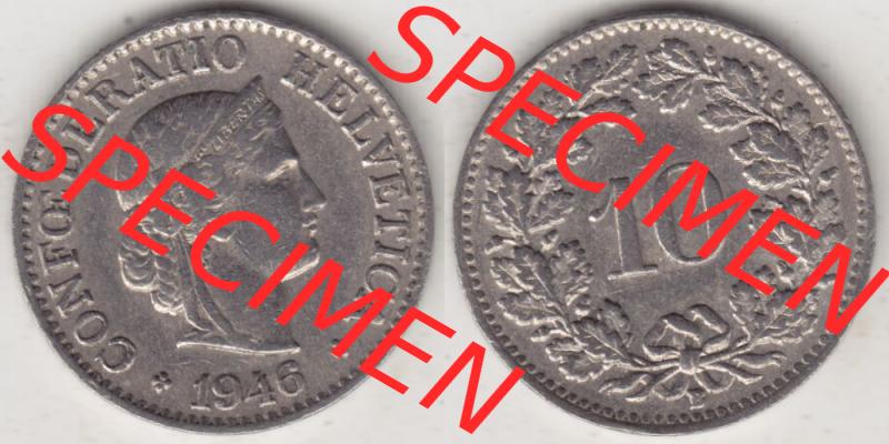 Münzen Schweiz 1940-Heute, 10 Rappen B 1946 I., Münzen Vollansicht Horizontal als Bildmaterial im online Katalog und online Datenbank für Sammler von Schweizer Münzen. Sammlung