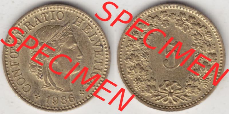 Münzen Schweiz 1979-Heute, 5 Rappen Mzz. B 1986 I., Münzen Vollansicht Horizontal als Bildmaterial im online Katalog und online Datenbank für Sammler von Schweizer... Sammlung
