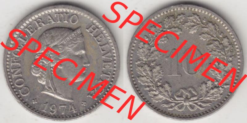 Münzen Schweiz 1940-Heute, 10 Rappen B 1974 I., Münzen Vollansicht Horizontal als Bildmaterial im online Katalog und online Datenbank für Sammler von Schweizer Münzen. Sammlung