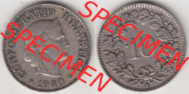 Münzen Schweiz 1940-Heute, 10 Rappen B 1940, Münzen Vollansicht Horizontal als Bildmaterial im online Katalog und online Datenbank für Sammler von Schweizer Münzen. Sammlung