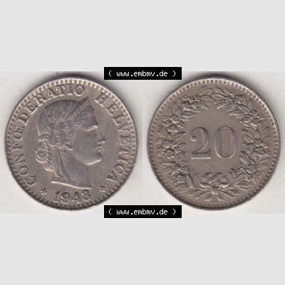 Münzen Schweiz 1939-Heute, 20 Rappen Münzzeichen / Mzz. B 1943 II., Münzen Vollansicht Horizontal als Bildmaterial im online Katalog und online Datenbank für... Sammlung