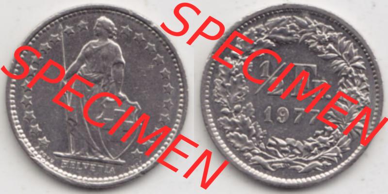 Münzen Schweiz 1968-Heute, Halber Franken 1977, Münzen Vollansicht Horizontal als Bildmaterial Sammlung