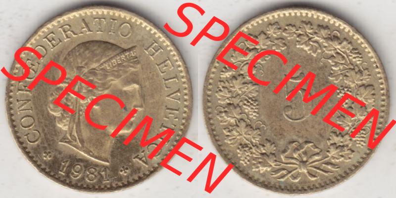 Münzen Schweiz 1979-Heute, 5 Rappen Mzz. B 1981 II., Münzen Vollansicht Horizontal als Bildmaterial im online Katalog und online Datenbank für Sammler von Schweizer... Sammlung