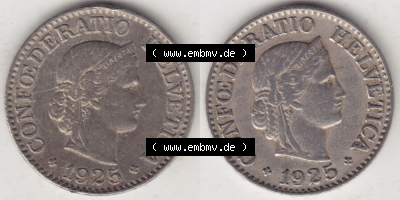 Münzen Schweiz 1919-1931, 10 Rappen B 1925, Münzen Vollansicht Horizontal als Bildmaterial im online Katalog und online Datenbank... Sammlung