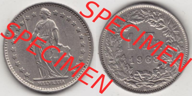 Münzen Schweiz 1968-1982, 1 Franken mit Münzzeichen / Mzz. B 1968 III., Münzen Vollansicht Horizontal als Bildmaterial im online Katalog und online Datenbank... Sammlung