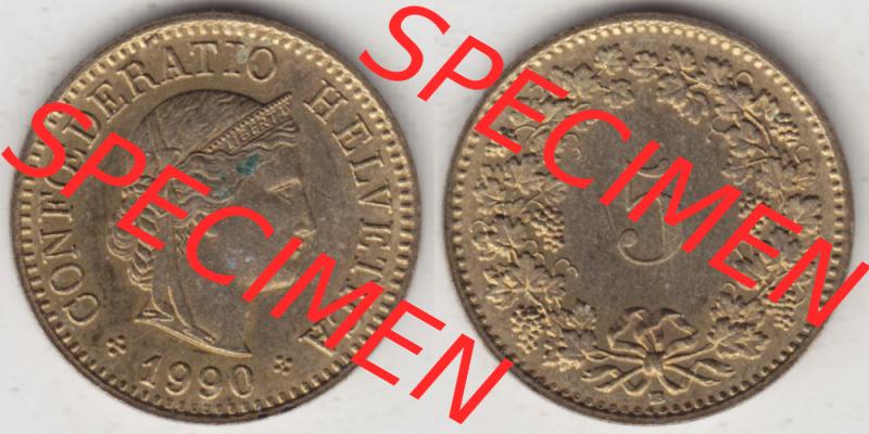 Münzen Schweiz 1979-Heute, 5 Rappen Mzz. B 1990, Münzen Vollansicht Horizontal als Bildmaterial im online Katalog und online Datenbank für Sammler von Schweizer Münzen. Sammlung