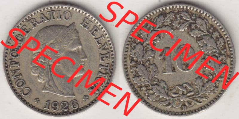 Münzen Schweiz 1919-1931, 10 Rappen B 1926, Münzen Vollansicht Horizontal als Bildmaterial im online Katalog und online Datenbank für Sammler von Schweizer Münzen. Sammlung