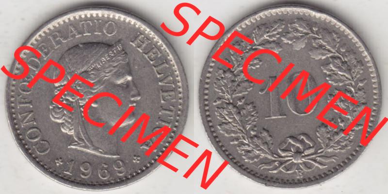 Münzen Schweiz 1940-Heute, 10 Rappen B 1969, Münzen Vollansicht Horizontal als Bildmaterial im online Katalog und online Datenbank für Sammler von Schweizer Münzen. Sammlung